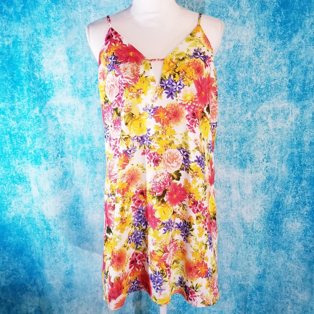 F21 Floral Multicolor Open Back Short Swing Dress